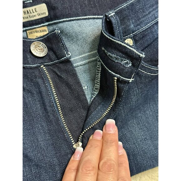 True Religion Halle Women's 29" Super Skinny Mid-Rise Crop Rolled Jeans Lonestar - Picture 13 of 16